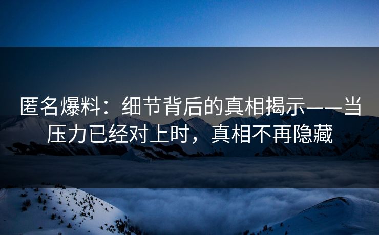 匿名爆料：细节背后的真相揭示——当压力已经对上时，真相不再隐藏